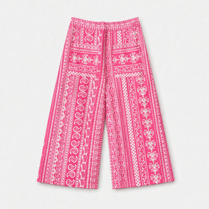The Magic Wand Cambric Cotton Woven Ruffle Sleeves Paisley Printed Shirt And Pant Set -Fuchsia