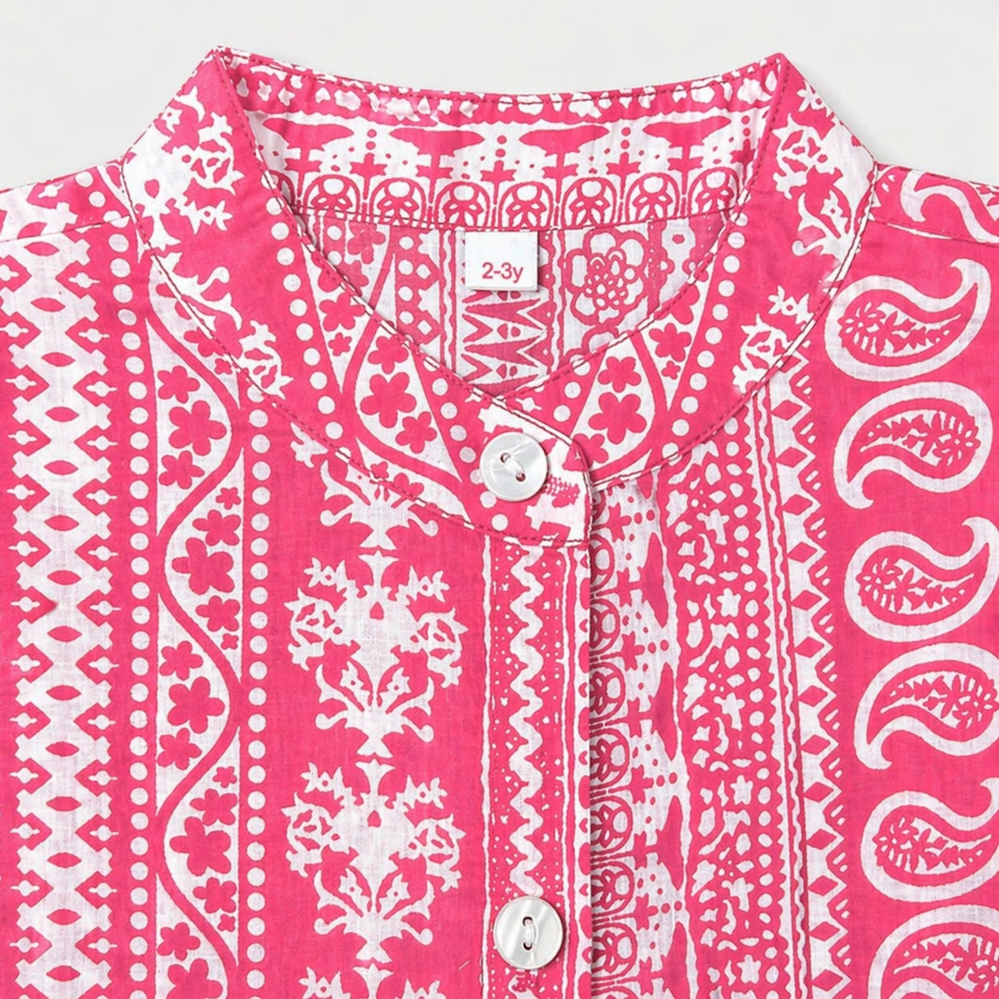 The Magic Wand Cambric Cotton Woven Ruffle Sleeves Paisley Printed Shirt And Pant Set -Fuchsia