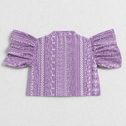 The Magic Wand Cambric Cotton Woven Ruffle Sleeves Paisley Printed Shirt And Pant Set -Purple