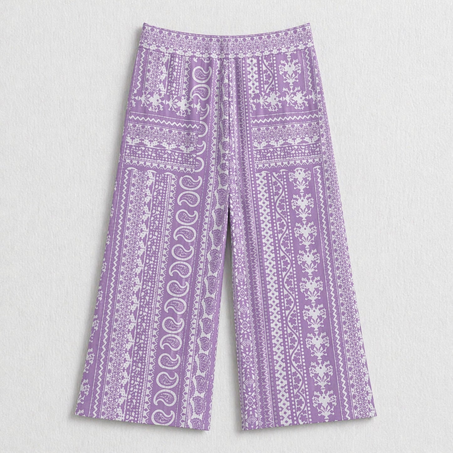 The Magic Wand Cambric Cotton Woven Ruffle Sleeves Paisley Printed Shirt And Pant Set -Purple