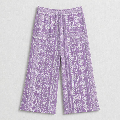The Magic Wand Cambric Cotton Woven Ruffle Sleeves Paisley Printed Shirt And Pant Set -Purple