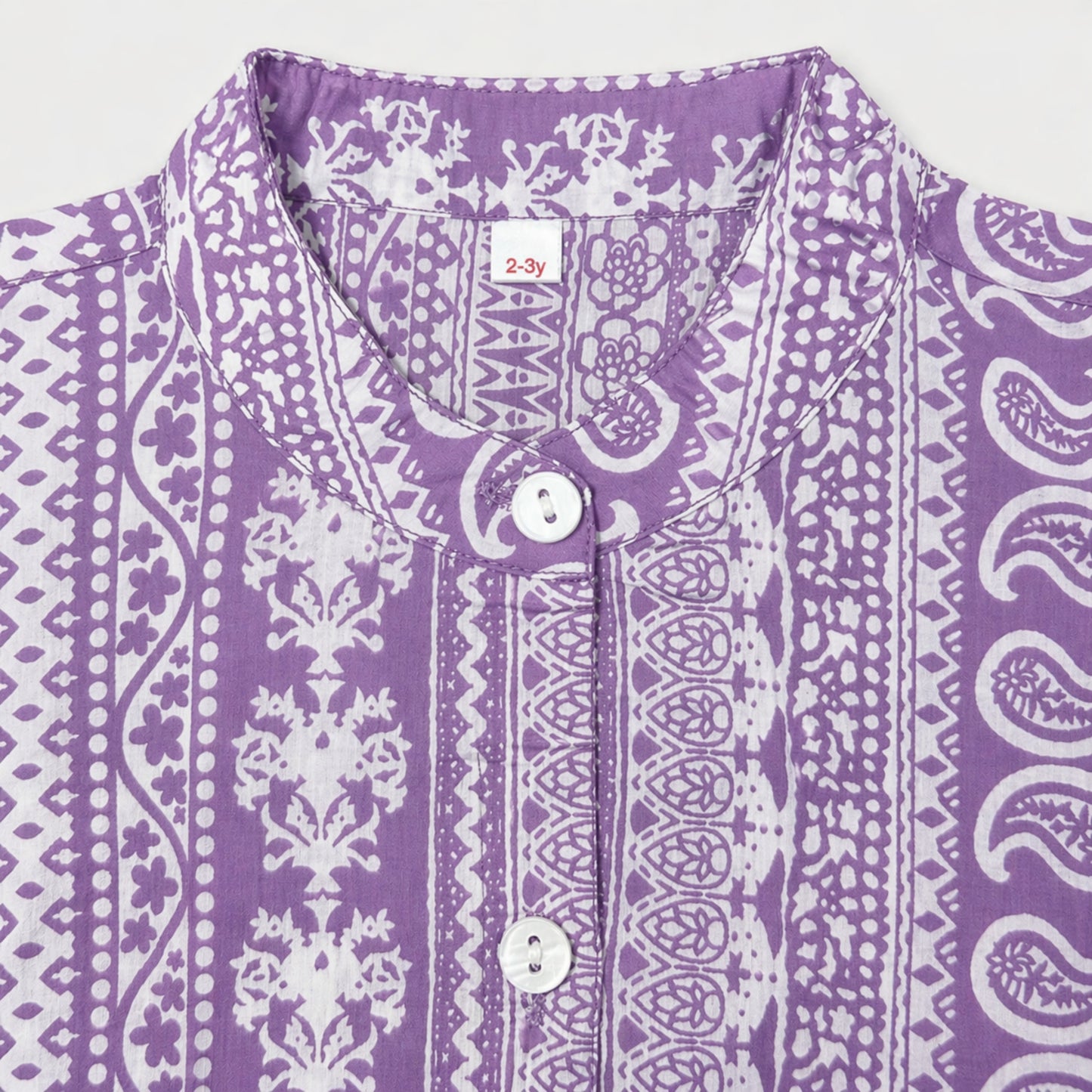 The Magic Wand Cambric Cotton Woven Ruffle Sleeves Paisley Printed Shirt And Pant Set -Purple