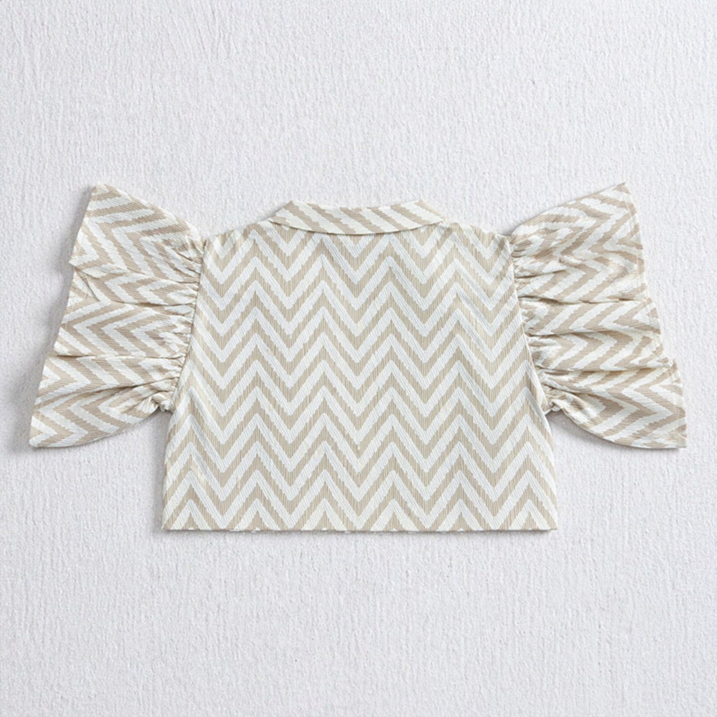 The Magic Wand Cambric Cotton Woven Ruffle Sleeves Zig Zag Printed Shirt And Floral Pant Set - Off White