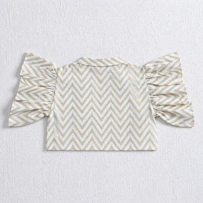 The Magic Wand Cambric Cotton Woven Ruffle Sleeves Zig Zag Printed Shirt And Floral Pant Set - Off White