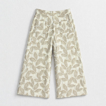 The Magic Wand Cambric Cotton Woven Ruffle Sleeves Zig Zag Printed Shirt And Floral Pant Set - Off White