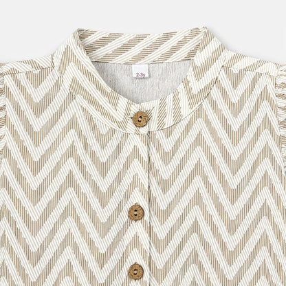 The Magic Wand Cambric Cotton Woven Ruffle Sleeves Zig Zag Printed Shirt And Floral Pant Set - Off White