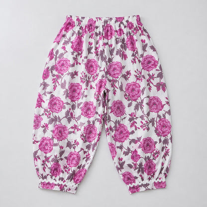 The Magic Wand Cambric Cotton Woven Sleeveless Floral Printed Kurta And Afghani Pant Set - Purple