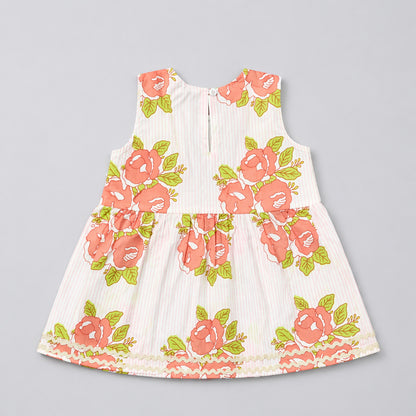 The Magic Wand Cambric Cotton Woven Sleeveless Floral Printed Kurta And Afghani Pant Set - Peach
