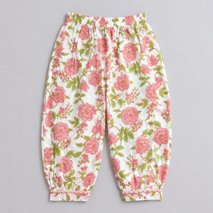 The Magic Wand Cambric Cotton Woven Sleeveless Floral Printed Kurta And Afghani Pant Set - Peach