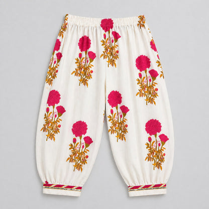 The Magic Wand Cambric Cotton Woven Sleeveless Floral Printed Kurta And Afghani Pant Set - Fuchsia