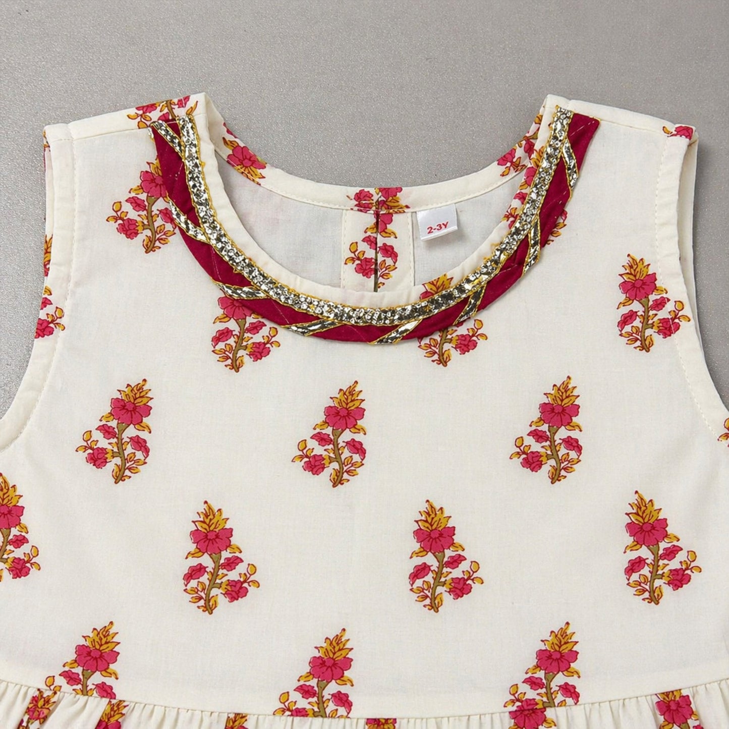 The Magic Wand Cambric Cotton Woven Sleeveless Floral Printed Kurta And Afghani Pant Set - Fuchsia