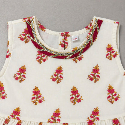 The Magic Wand Cambric Cotton Woven Sleeveless Floral Printed Kurta And Afghani Pant Set - Fuchsia