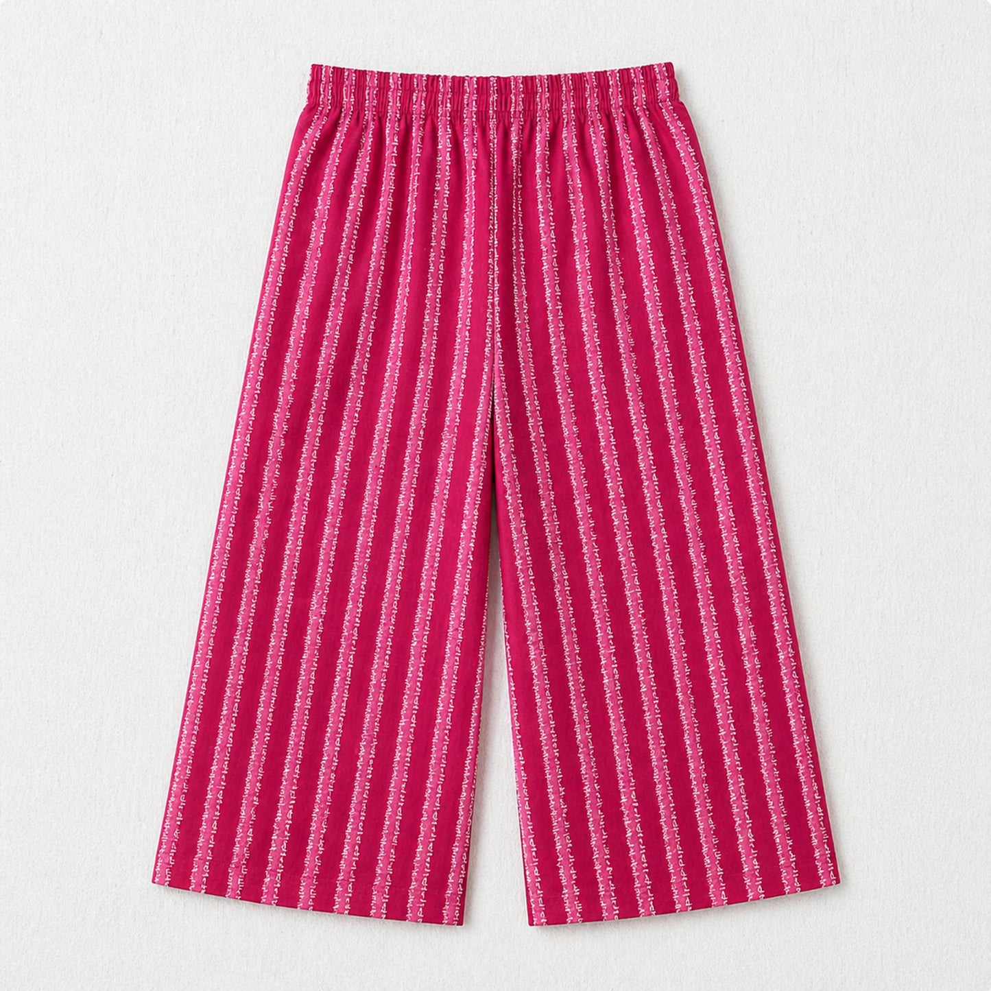 The Magic Wand Cotton Woven Strappy Stripes Printed Smocking Top And Pant Set - Fuchsia