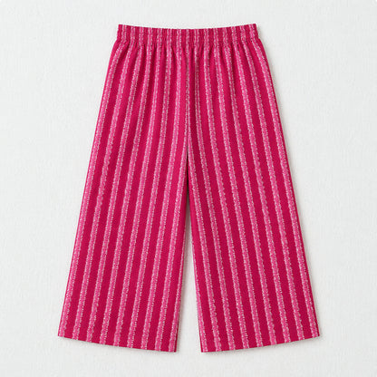 The Magic Wand Cotton Woven Strappy Stripes Printed Smocking Top And Pant Set - Fuchsia