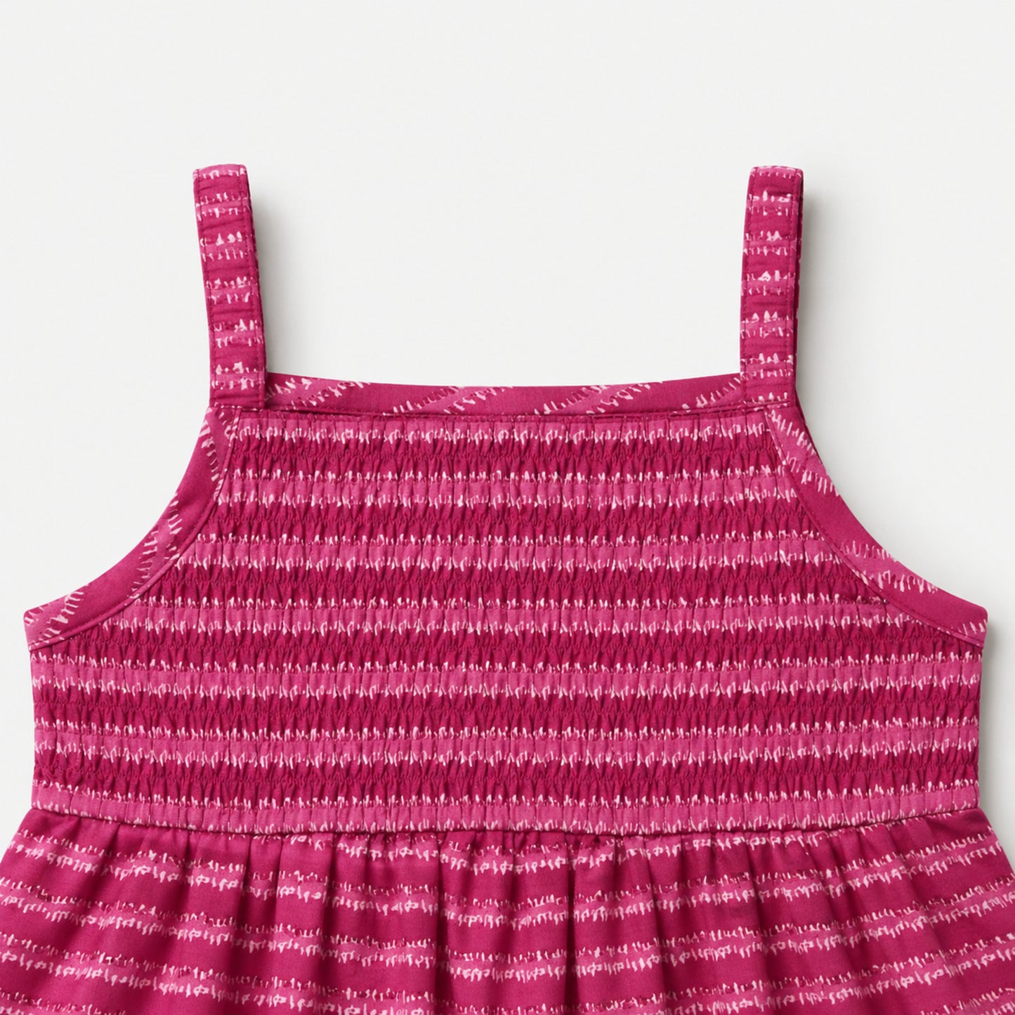 The Magic Wand Cotton Woven Strappy Stripes Printed Smocking Top And Pant Set - Fuchsia