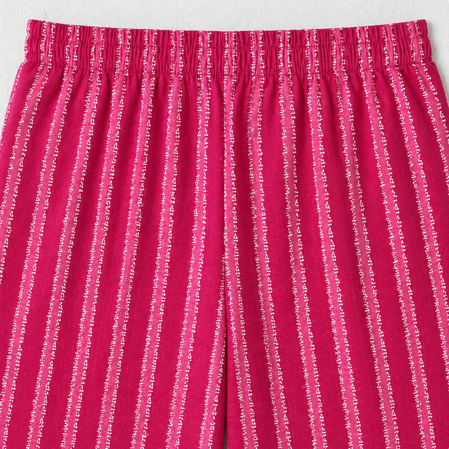 The Magic Wand Cotton Woven Strappy Stripes Printed Smocking Top And Pant Set - Fuchsia