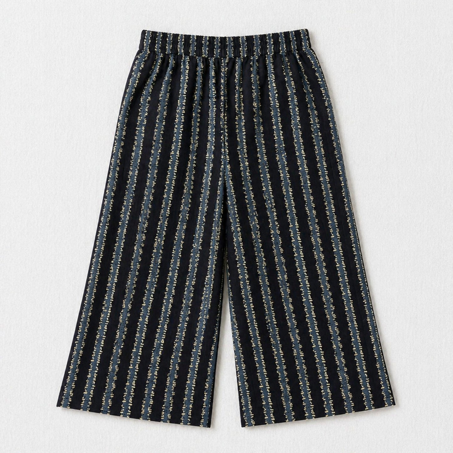 The Magic Wand Cotton Woven Strappy Stripes Printed Smocking Top And Pant Set - Black