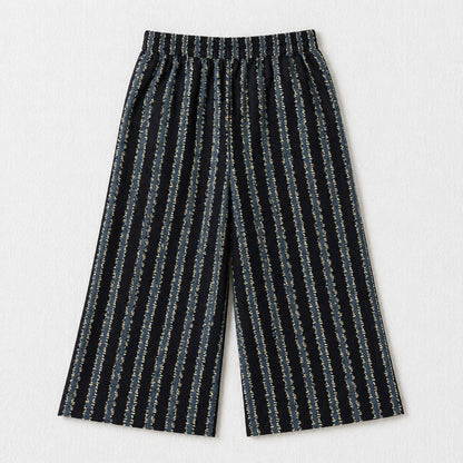 The Magic Wand Cotton Woven Strappy Stripes Printed Smocking Top And Pant Set - Black