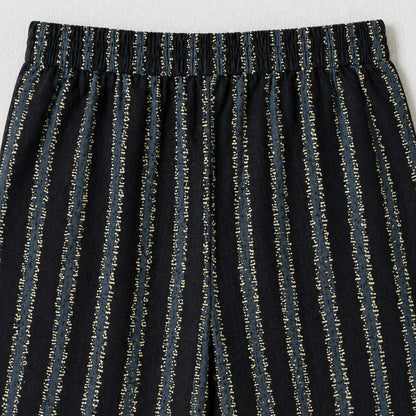 The Magic Wand Cotton Woven Strappy Stripes Printed Smocking Top And Pant Set - Black
