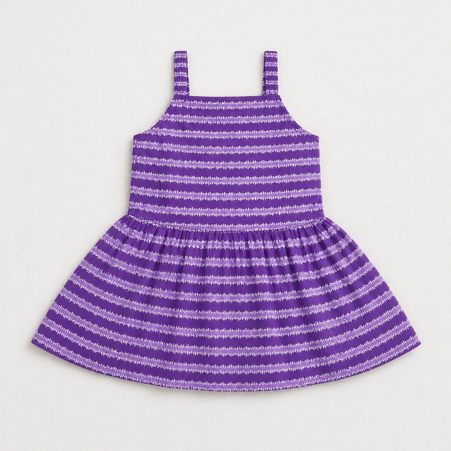The Magic Wand Cotton Woven Strappy Stripes Printed Smocking Top And Pant Set - Purple