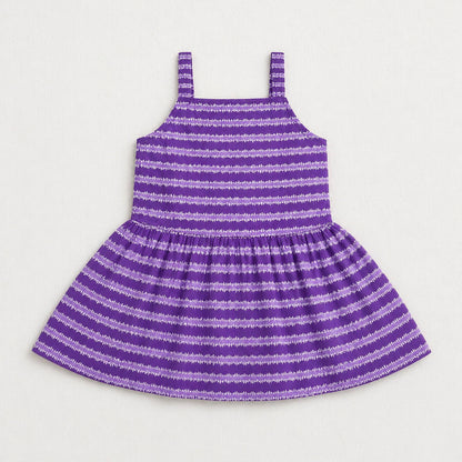 The Magic Wand Cotton Woven Strappy Stripes Printed Smocking Top And Pant Set - Purple