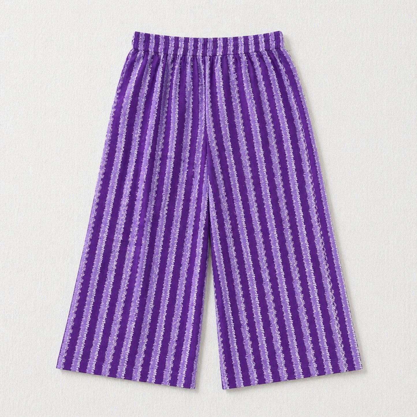 The Magic Wand Cotton Woven Strappy Stripes Printed Smocking Top And Pant Set - Purple