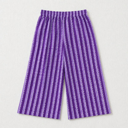 The Magic Wand Cotton Woven Strappy Stripes Printed Smocking Top And Pant Set - Purple