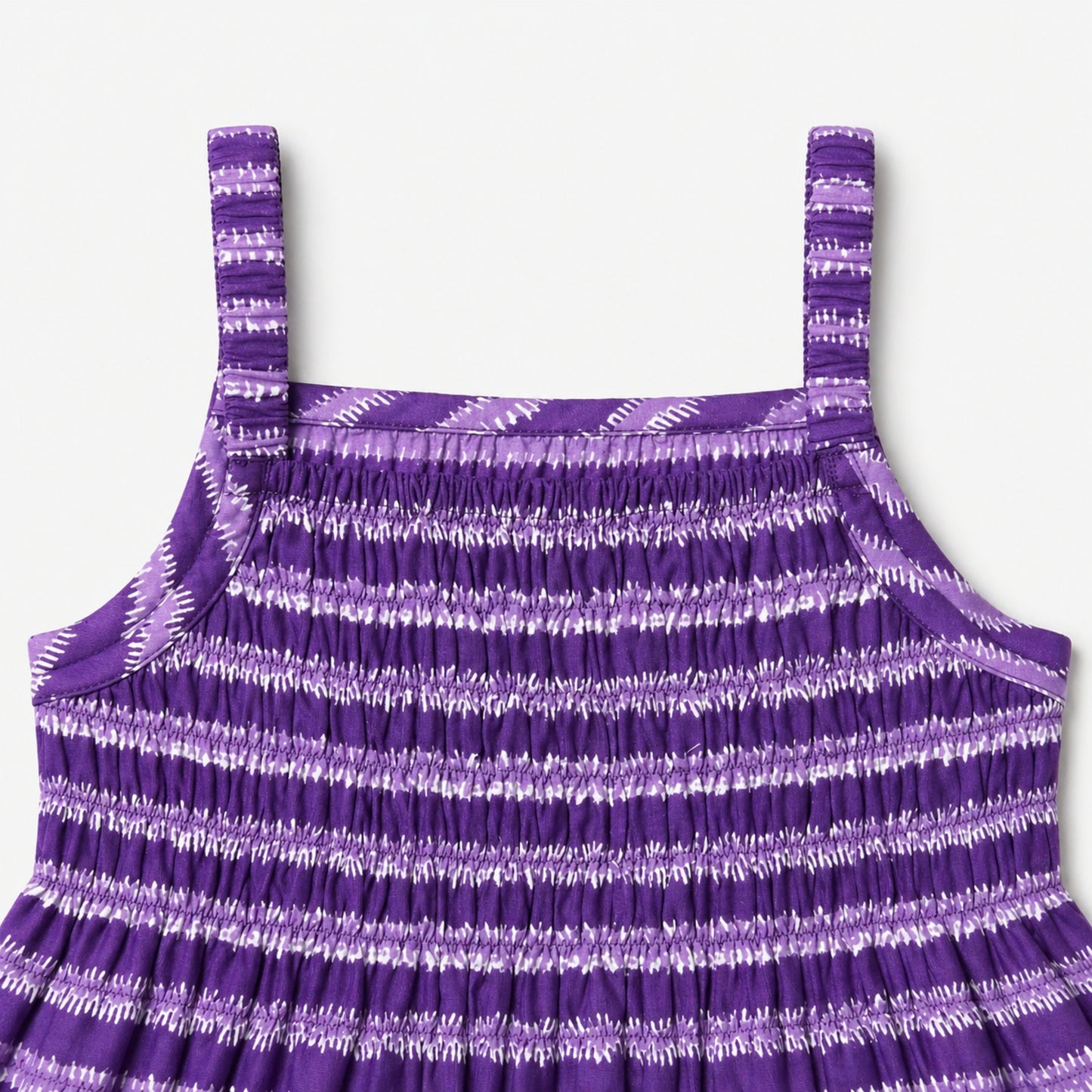 The Magic Wand Cotton Woven Strappy Stripes Printed Smocking Top And Pant Set - Purple