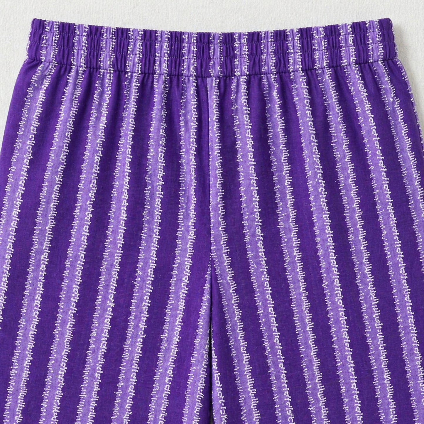 The Magic Wand Cotton Woven Strappy Stripes Printed Smocking Top And Pant Set - Purple