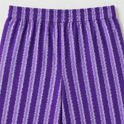 The Magic Wand Cotton Woven Strappy Stripes Printed Smocking Top And Pant Set - Purple