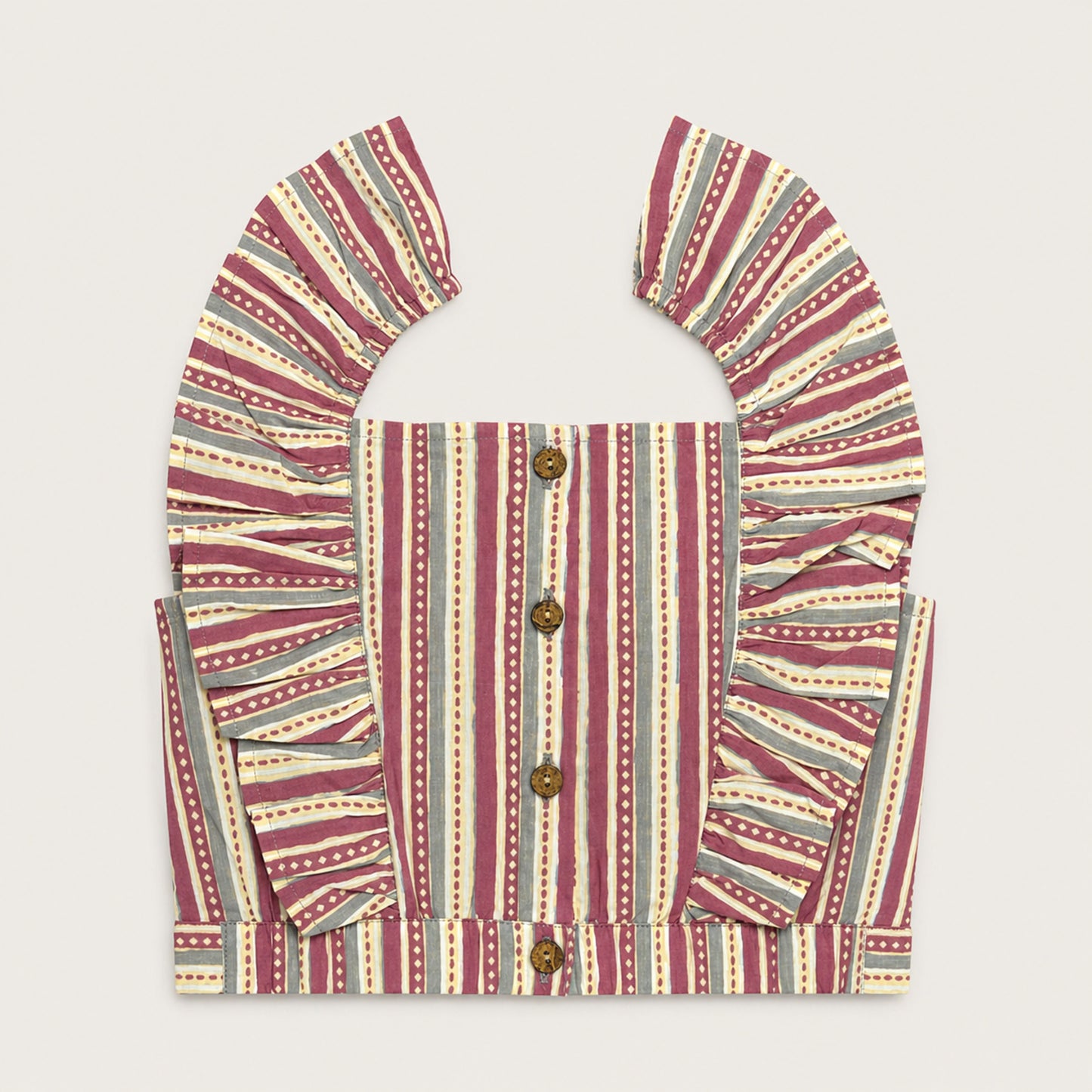 The Magic Wand Cotton Woven Ruffle Sleeves Stripes Printed Top And Waist Tie-Up Pant Set - Yellow