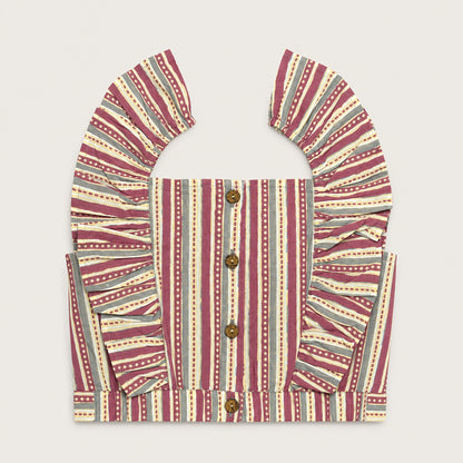 The Magic Wand Cotton Woven Ruffle Sleeves Stripes Printed Top And Waist Tie-Up Pant Set - Yellow