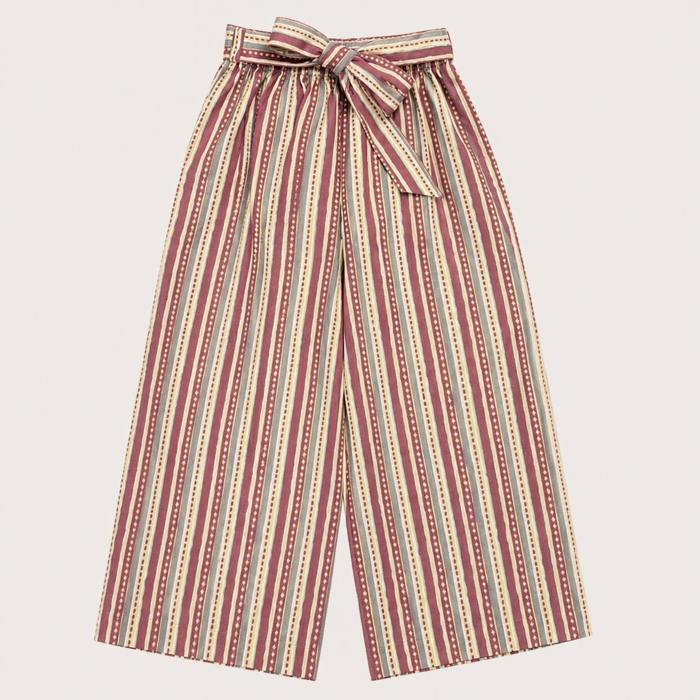 The Magic Wand Cotton Woven Ruffle Sleeves Stripes Printed Top And Waist Tie-Up Pant Set - Yellow