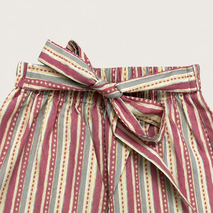 The Magic Wand Cotton Woven Ruffle Sleeves Stripes Printed Top And Waist Tie-Up Pant Set - Yellow
