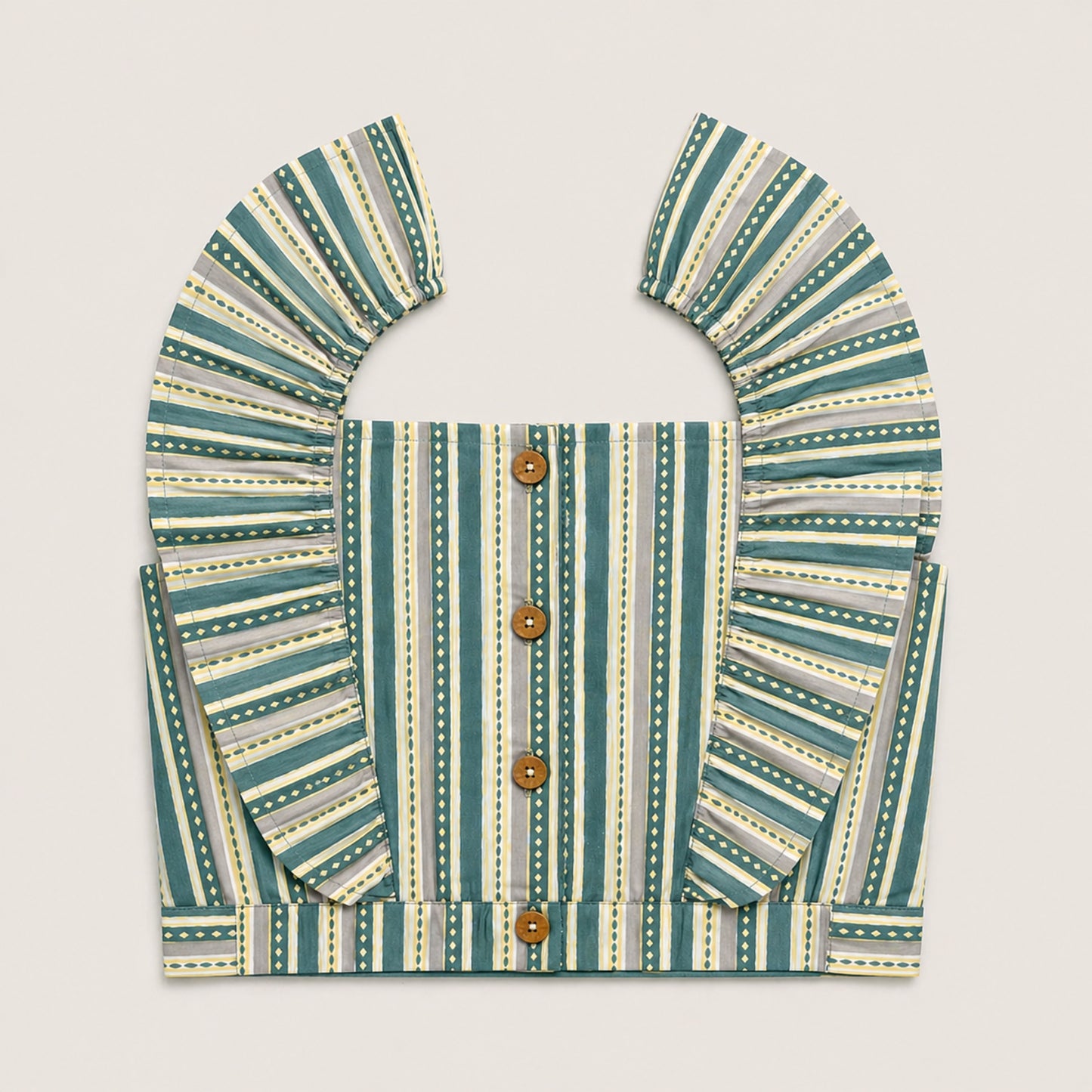 The Magic Wand Cotton Woven Ruffle Sleeves Stripes Printed Top And Waist Tie-Up Pant Set - Sea Green