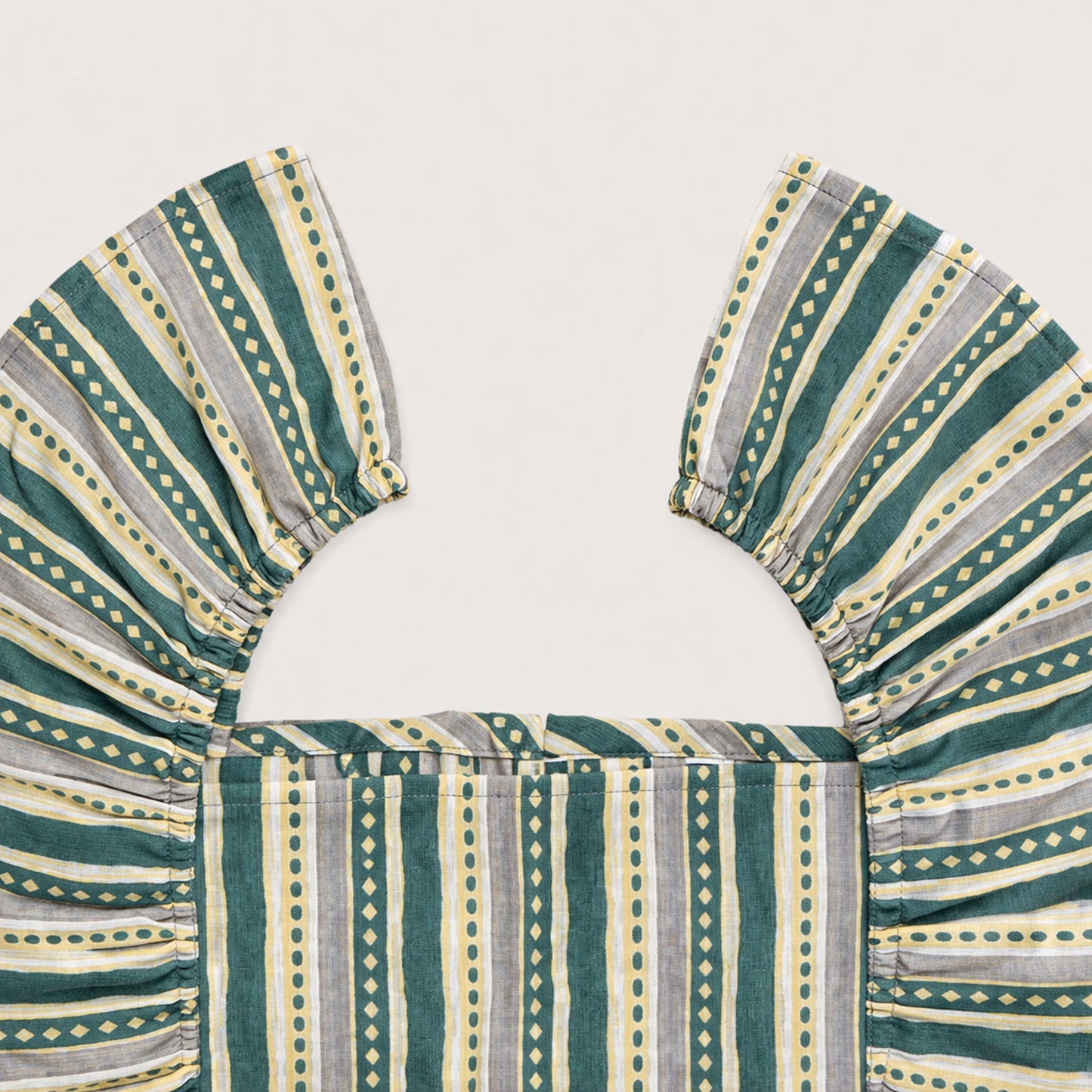 The Magic Wand Cotton Woven Ruffle Sleeves Stripes Printed Top And Waist Tie-Up Pant Set - Sea Green