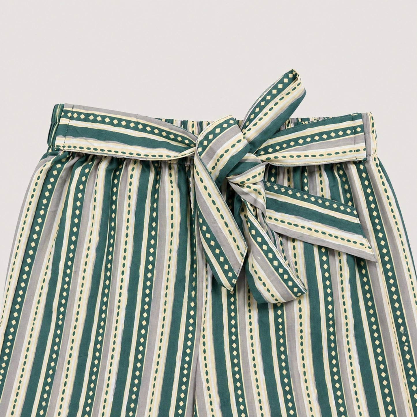The Magic Wand Cotton Woven Ruffle Sleeves Stripes Printed Top And Waist Tie-Up Pant Set - Sea Green