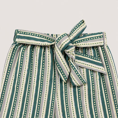 The Magic Wand Cotton Woven Ruffle Sleeves Stripes Printed Top And Waist Tie-Up Pant Set - Sea Green