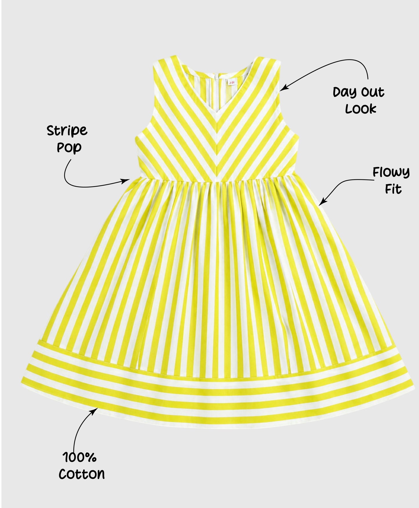 The Magic Wand Cotton Woven Sleeveless Stripe Printed A-Line Dress - Yellow