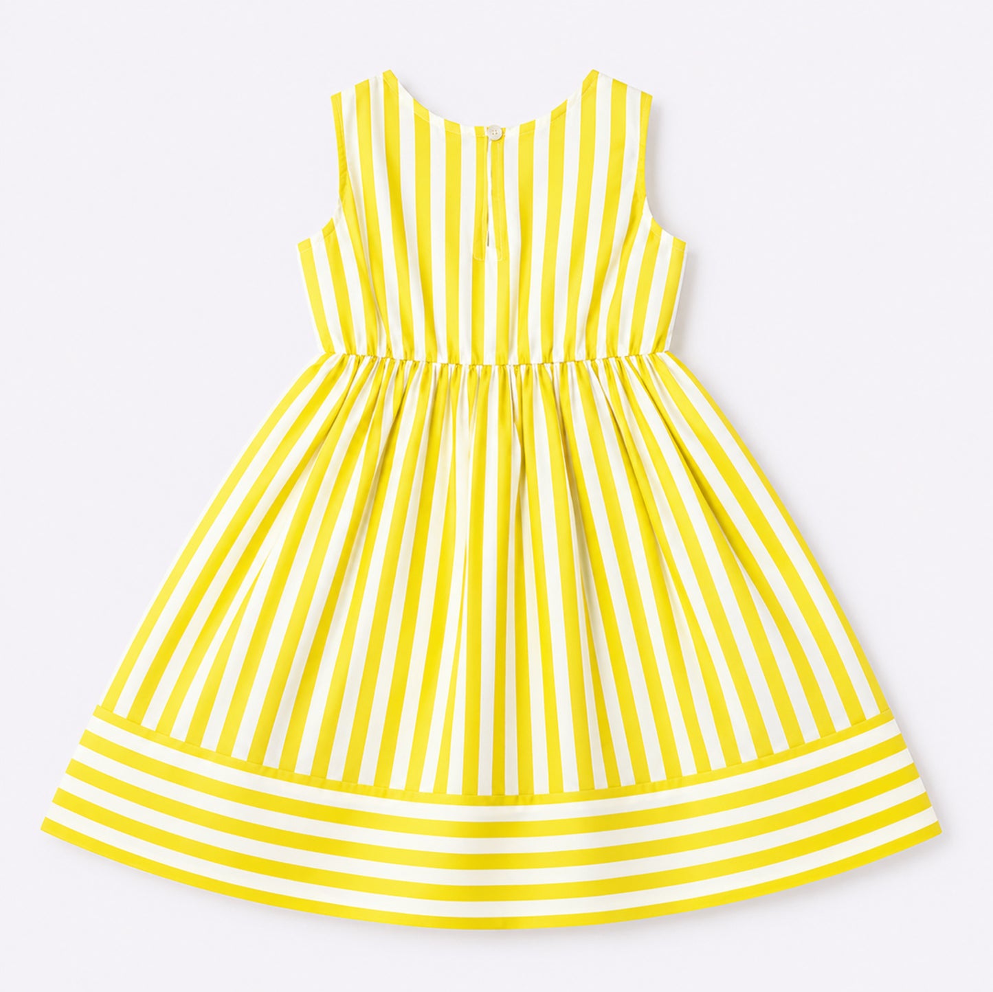 The Magic Wand Cotton Woven Sleeveless Stripe Printed A-Line Dress - Yellow