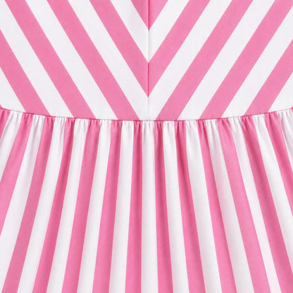 The Magic Wand Cotton Woven Sleeveless Stripe Printed A-Line Dress - Pink