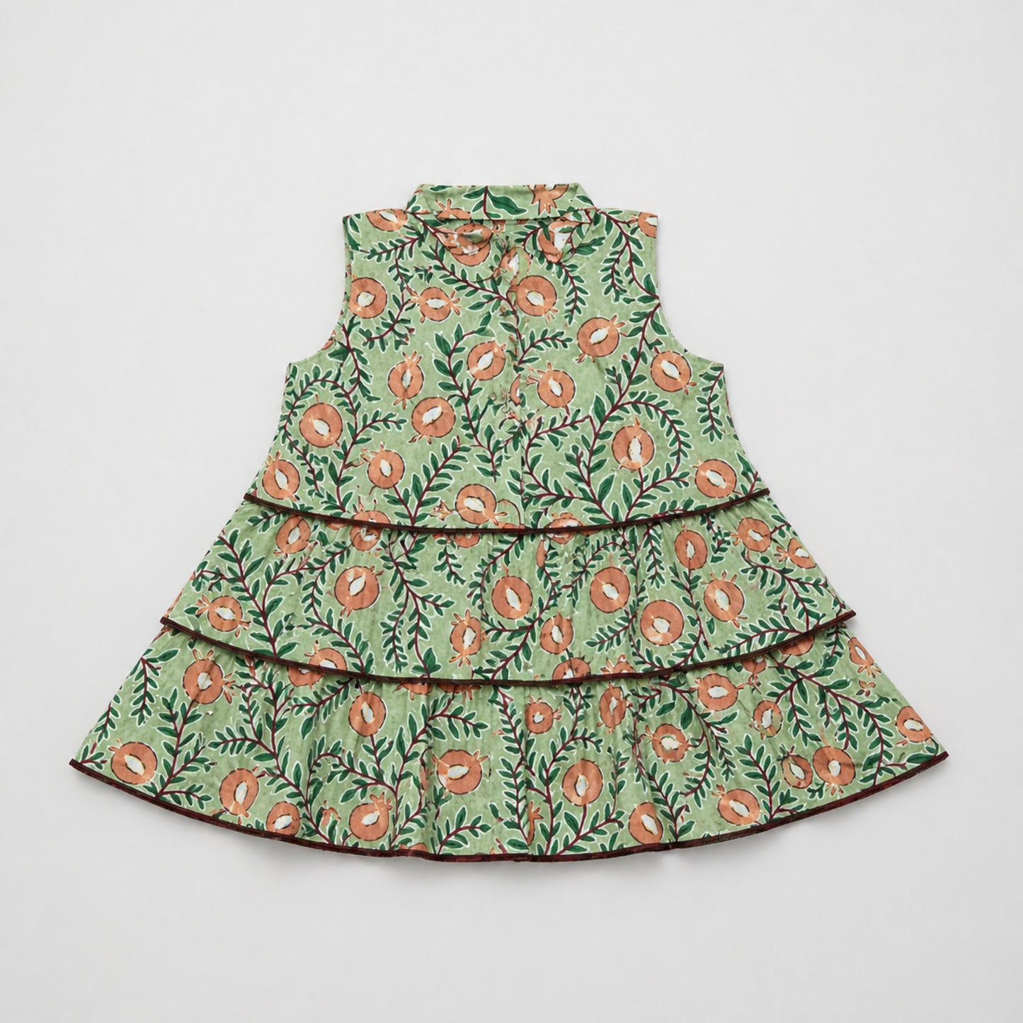 The Magic Wand Cotton Woven Sleeveless Floral Tiered Top And Shorts Set - Green