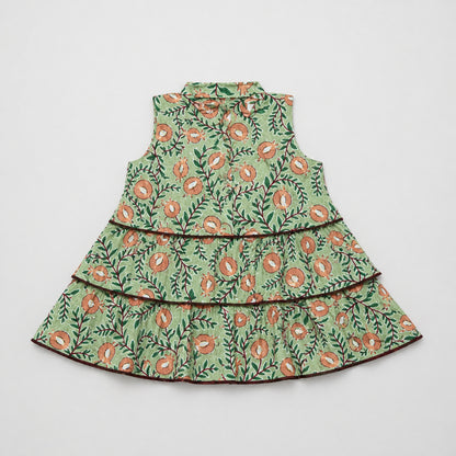 The Magic Wand Cotton Woven Sleeveless Floral Tiered Top And Shorts Set - Green