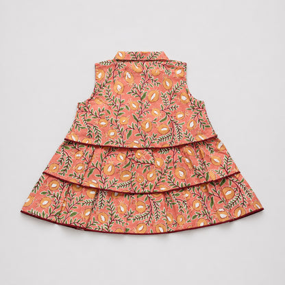 The Magic Wand Cotton Woven Sleeveless Floral Tiered Top And Shorts Set - Peach