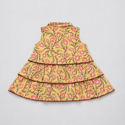 The Magic Wand Cotton Woven Sleeveless Floral Tiered Top And Shorts Set - Yellow