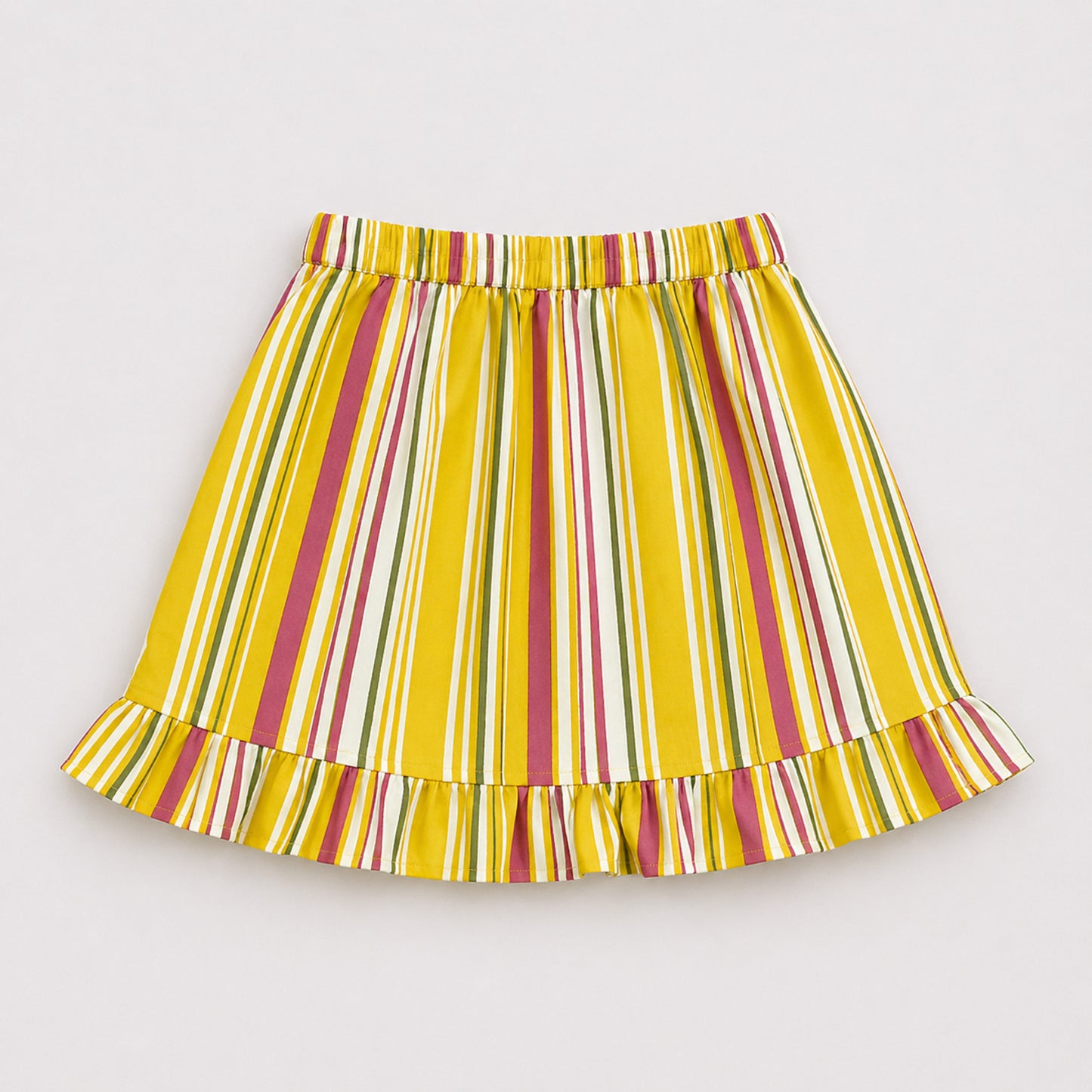 The Magic Wand Cotton Woven Strappy Stripes Printed Top And Wrap Style Skirt Set - Yellow