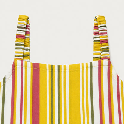 The Magic Wand Cotton Woven Strappy Stripes Printed Top And Wrap Style Skirt Set - Yellow