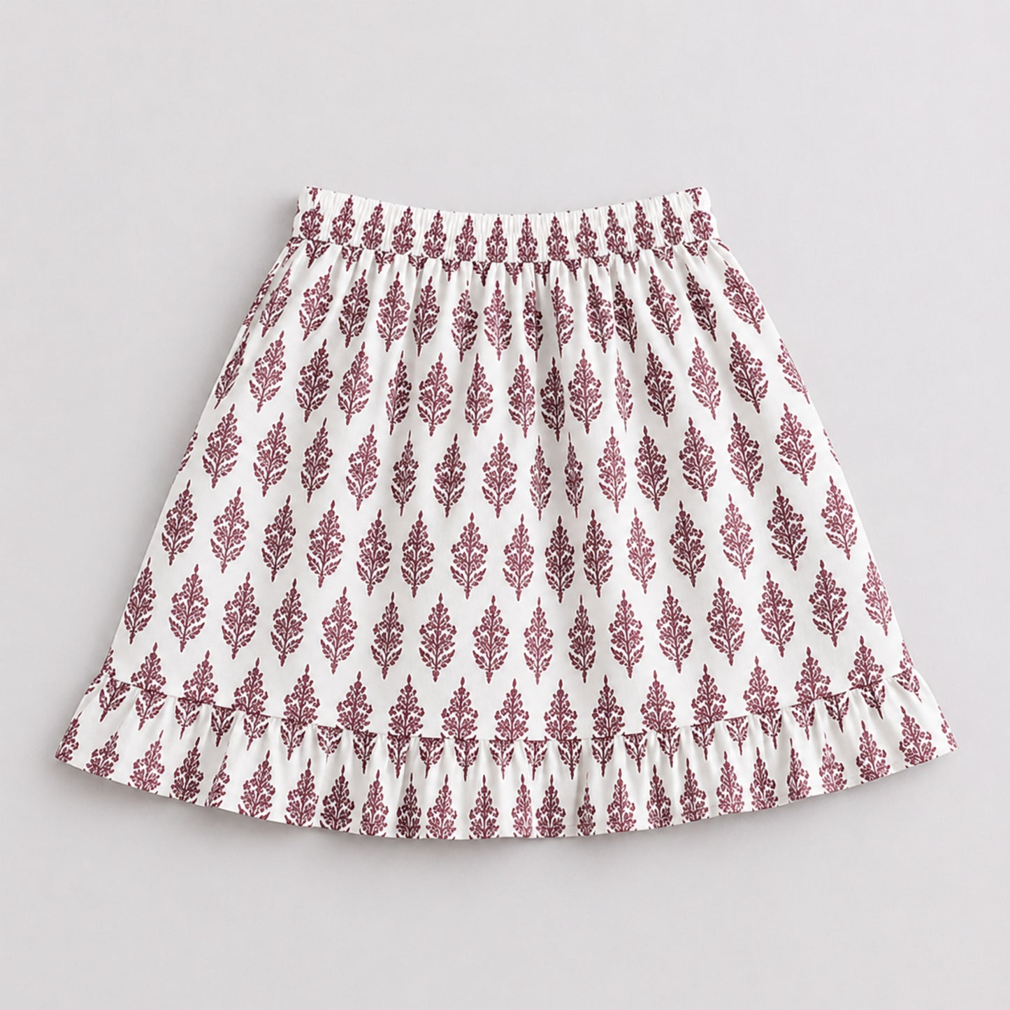The Magic Wand Cotton Woven Strappy Buta Printed Top And Wrap Style Skirt Set - White