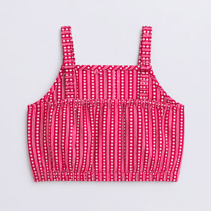 The Magic WandÿCotton Woven Strappy Badhani Printed Top & Skirt Co-ords - Fuchsia
