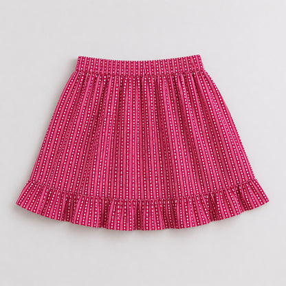 The Magic WandÿCotton Woven Strappy Badhani Printed Top & Skirt Co-ords - Fuchsia